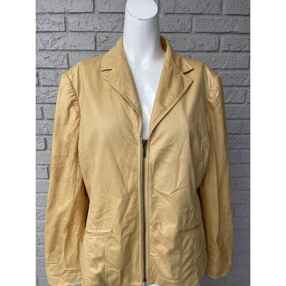 Chico’s Women Yellow Textured Faux Leather Zip Front Blazer Size 2 (12-14) - Picture 1 of 8